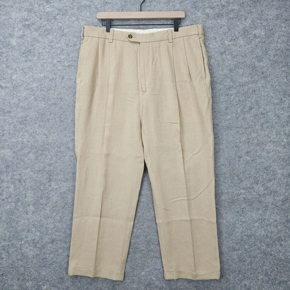 Jos A Bank Pants Men's 38x29 Beige 100% Linen Pleated Traveler's Collection